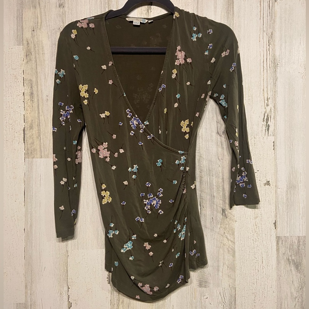Boden Green 3/4 Sleeve Cross Over V Neck Floral Blouse 4